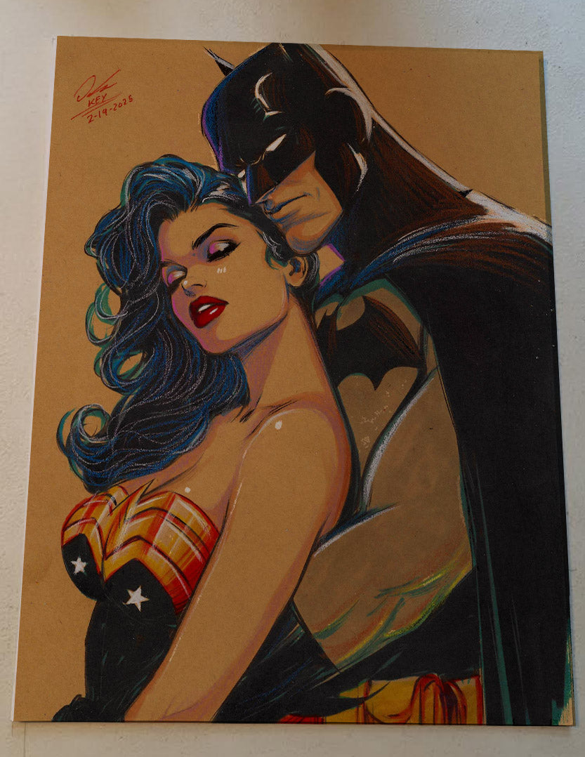 Batman and Wonder Woman Art Illustration Hard Signed 8.5x11in Limited Edition Fine Art PRINT