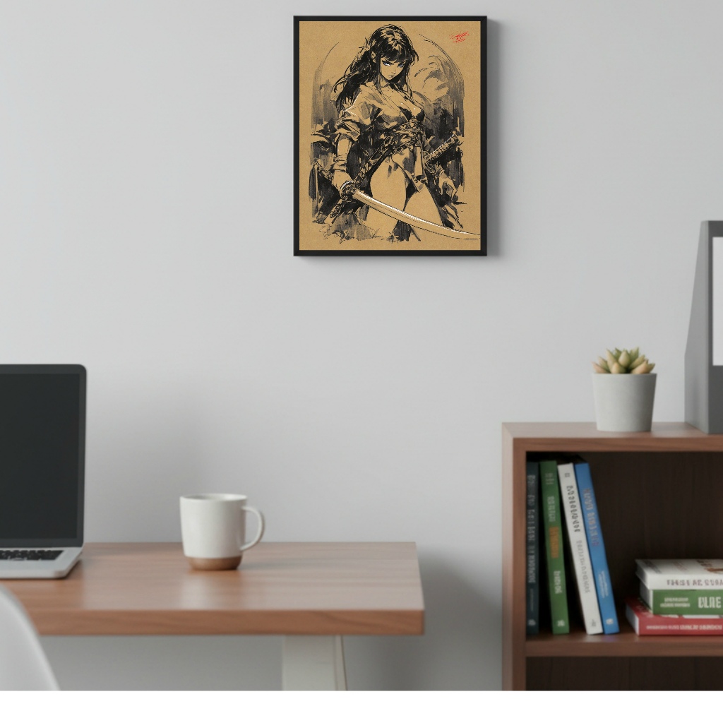 Samurai Sword Lady OC Comic Art Illustration Hard Signed 8.5x11in Digital Art PRINT