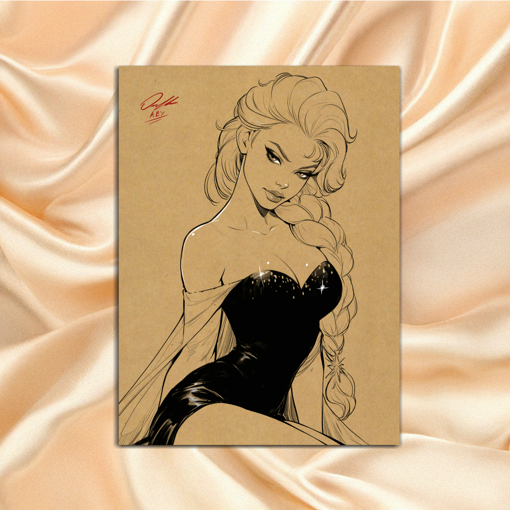 Elsa Cartoon Art Illustration Hard Signed 8.5x11in Digital Art PRINT