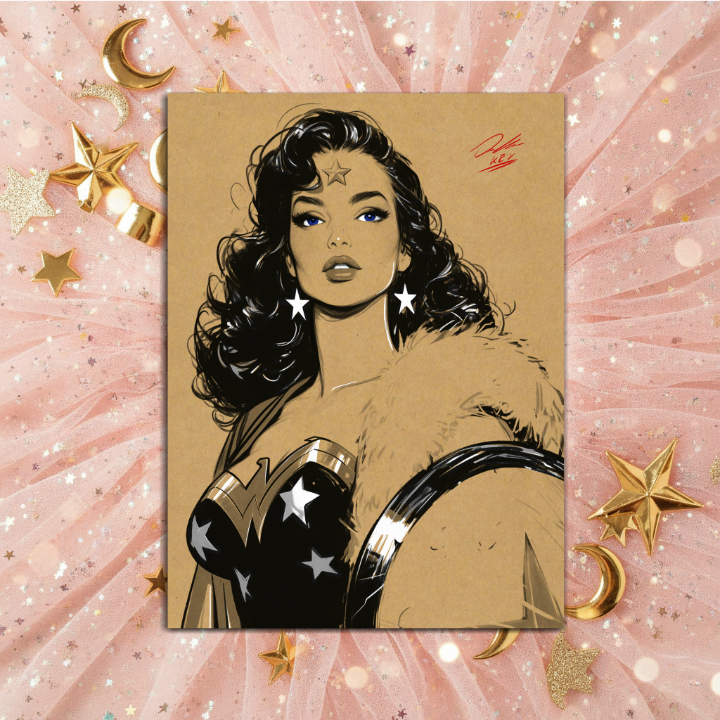 Wonder Woman Comic Art Illustration Hard Signed 8.5x11in Digital Art PRINT