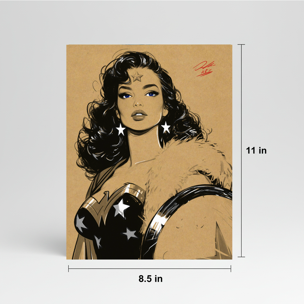 Wonder Woman Comic Art Illustration Hard Signed 8.5x11in Digital Art PRINT