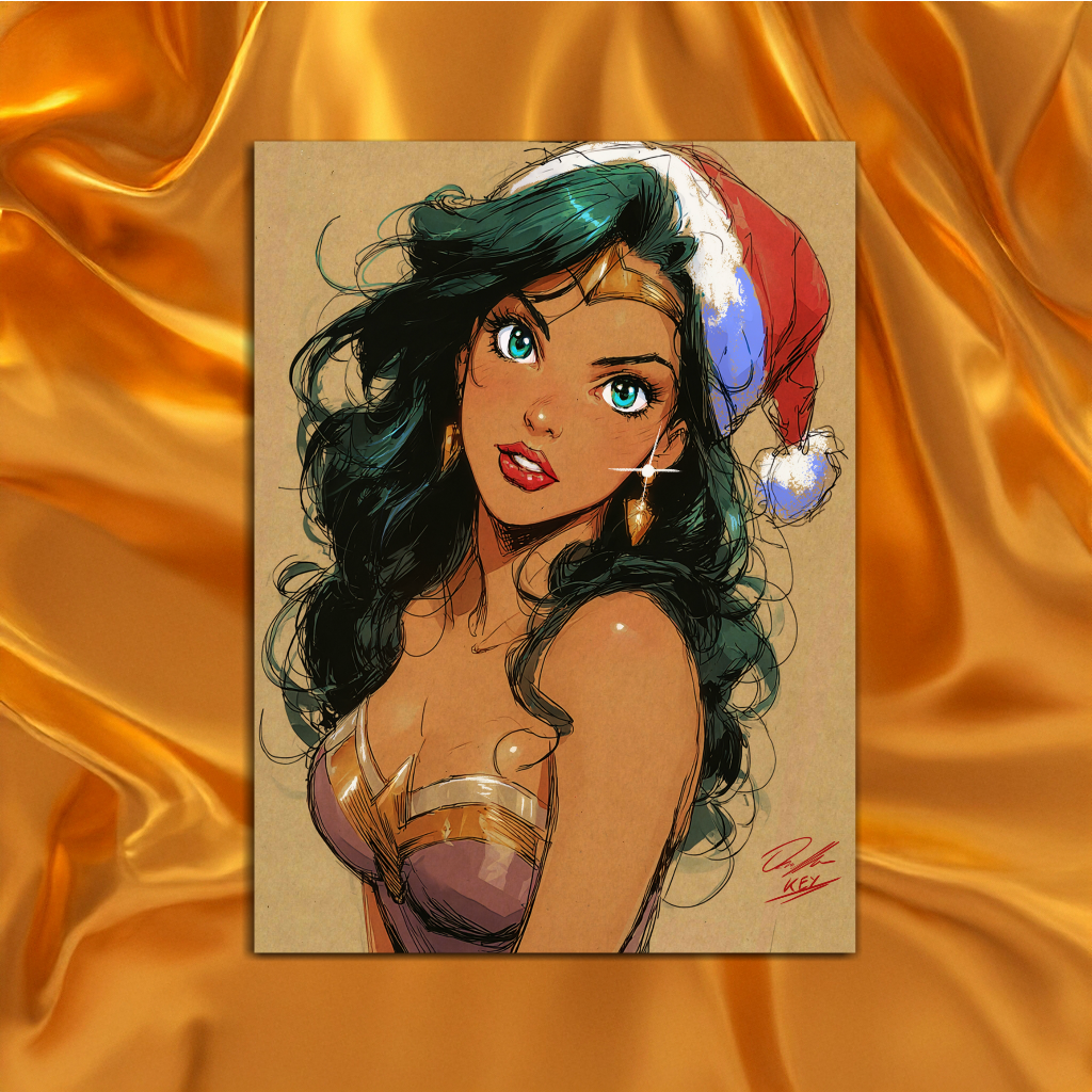 Wonder Woman Comic Art Illustration Hard Signed 8.5x11in Digital Art PRINT