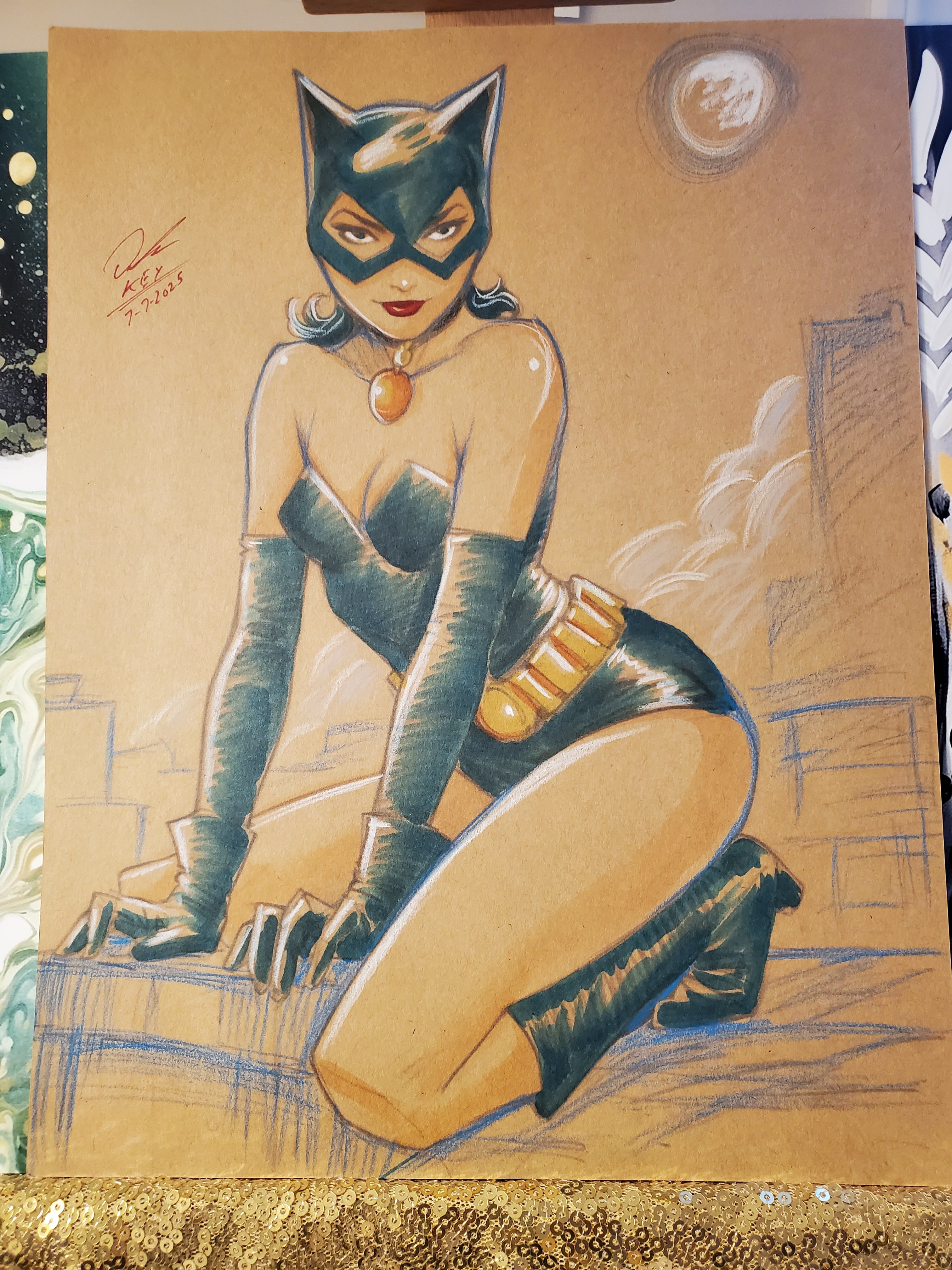 Catwoman Comic Art Original Fine Mixed Media | Rare 1 of 1 | COA Included | 8.5x11 on Premium Archival Cardstock