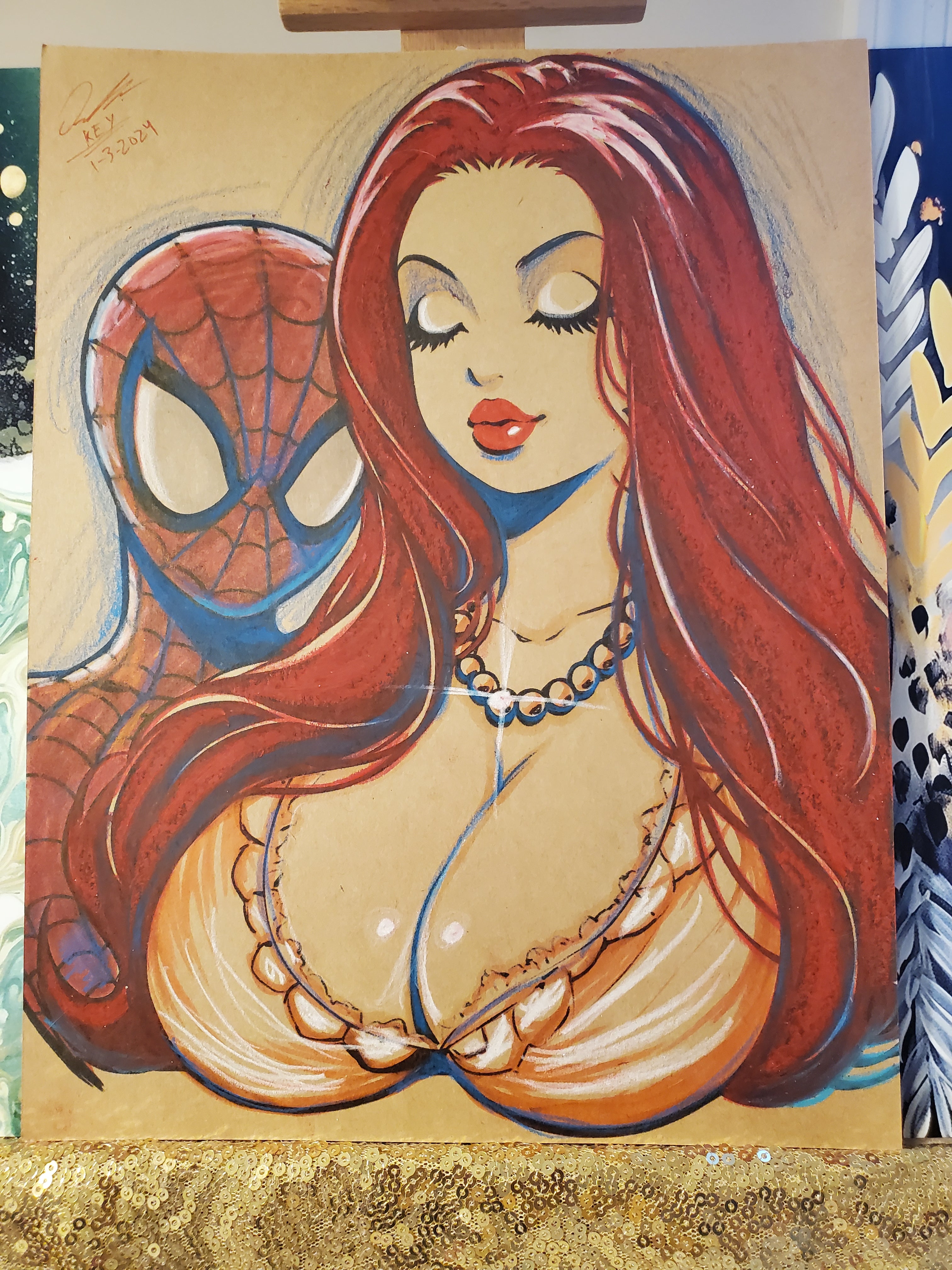 Mary Jane Spiderman Comic Art Original Fine Mixed Media | Rare 1 of 1 | COA Included | 8.5x11 on Premium Archival Cardstock