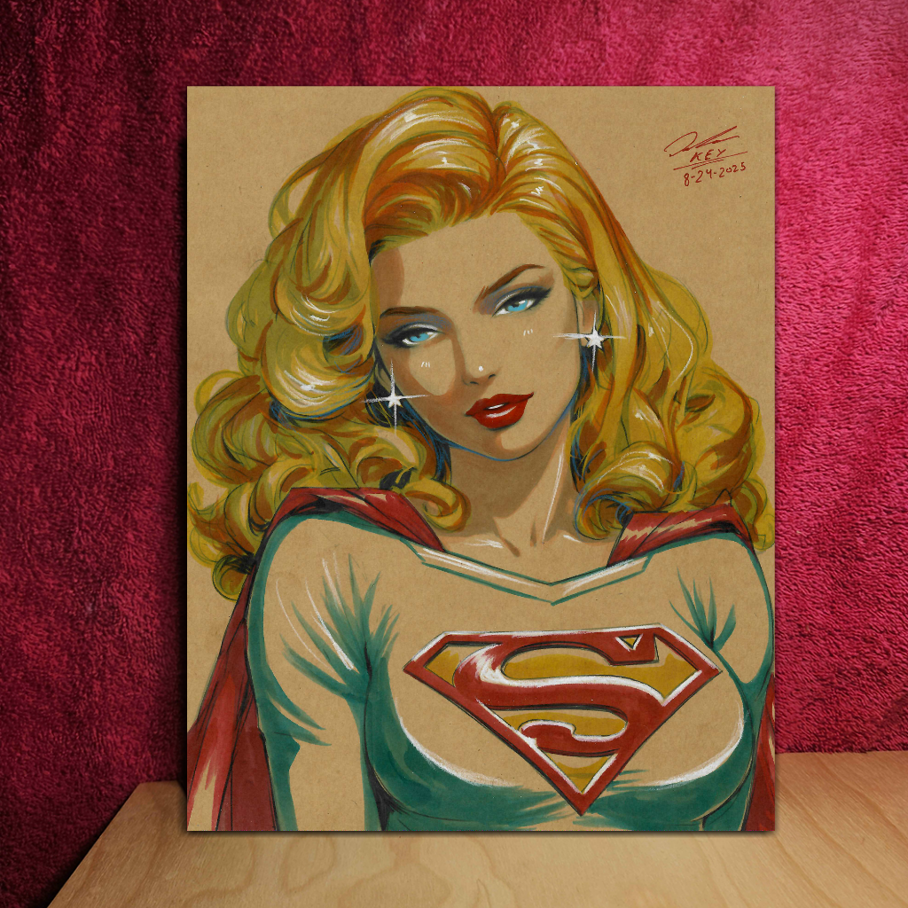 Supergirl Art Illustration Hard Signed 8.5x11in Fine Art PRINT