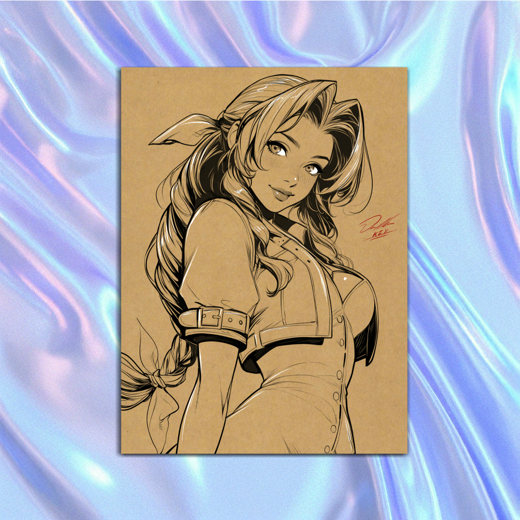 Aerith VideoGame Art Illustration Hard Signed 8.5x11in Digital Art PRINT