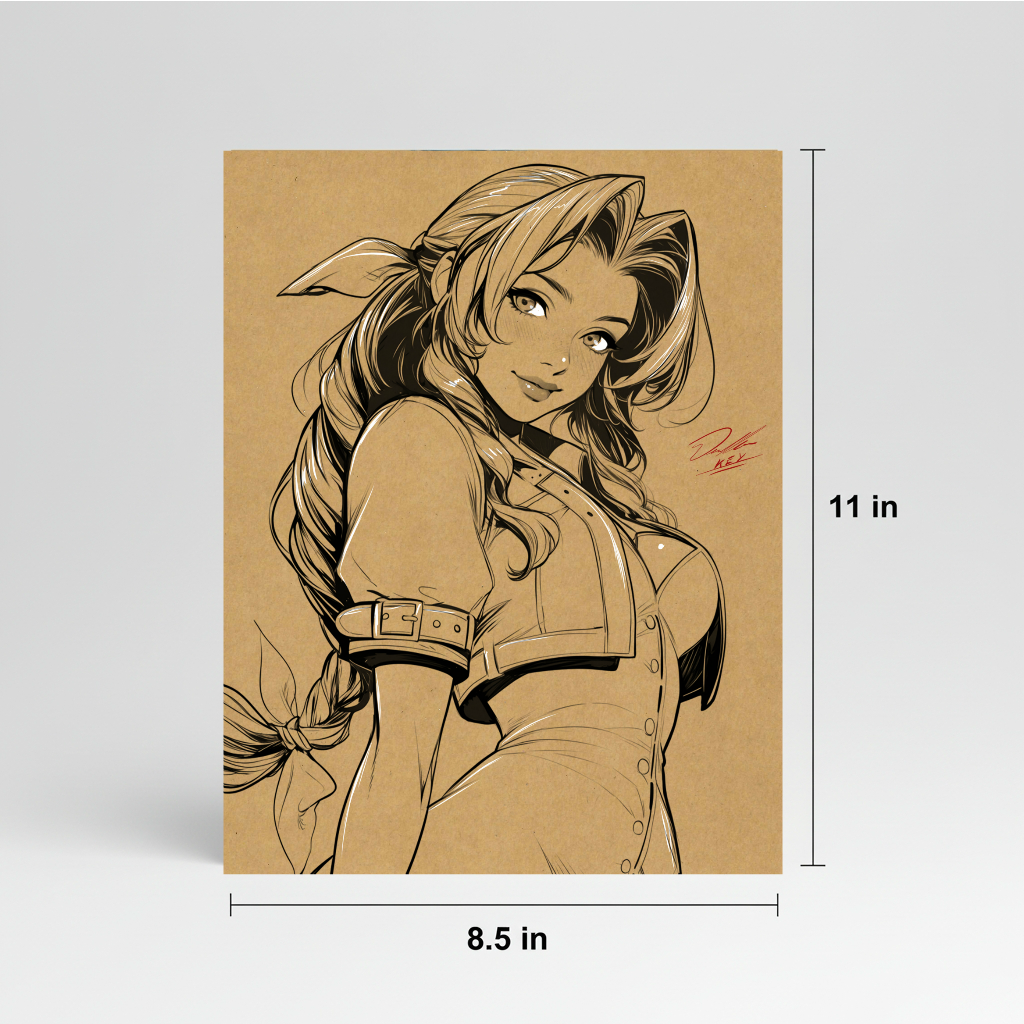 Aerith VideoGame Art Illustration Hard Signed 8.5x11in Digital Art PRINT
