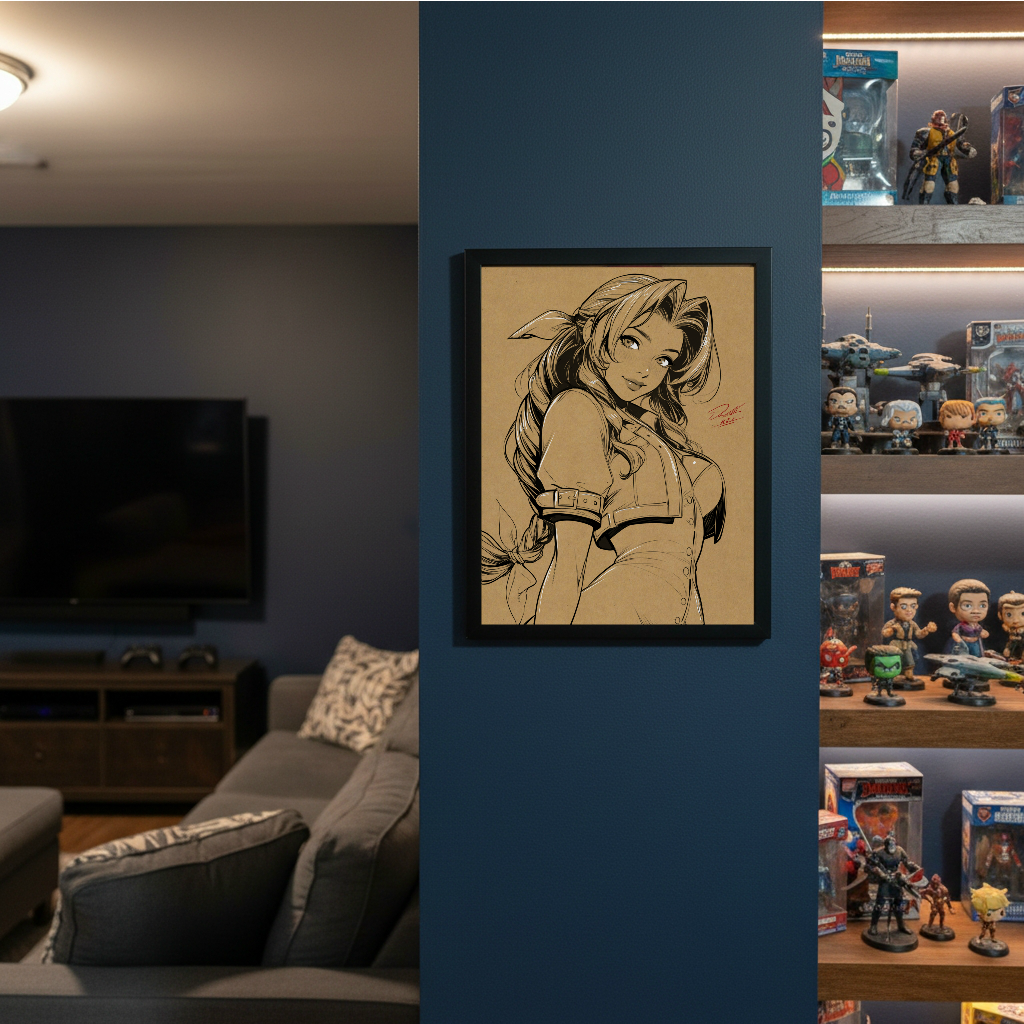 Aerith VideoGame Art Illustration Hard Signed 8.5x11in Digital Art PRINT