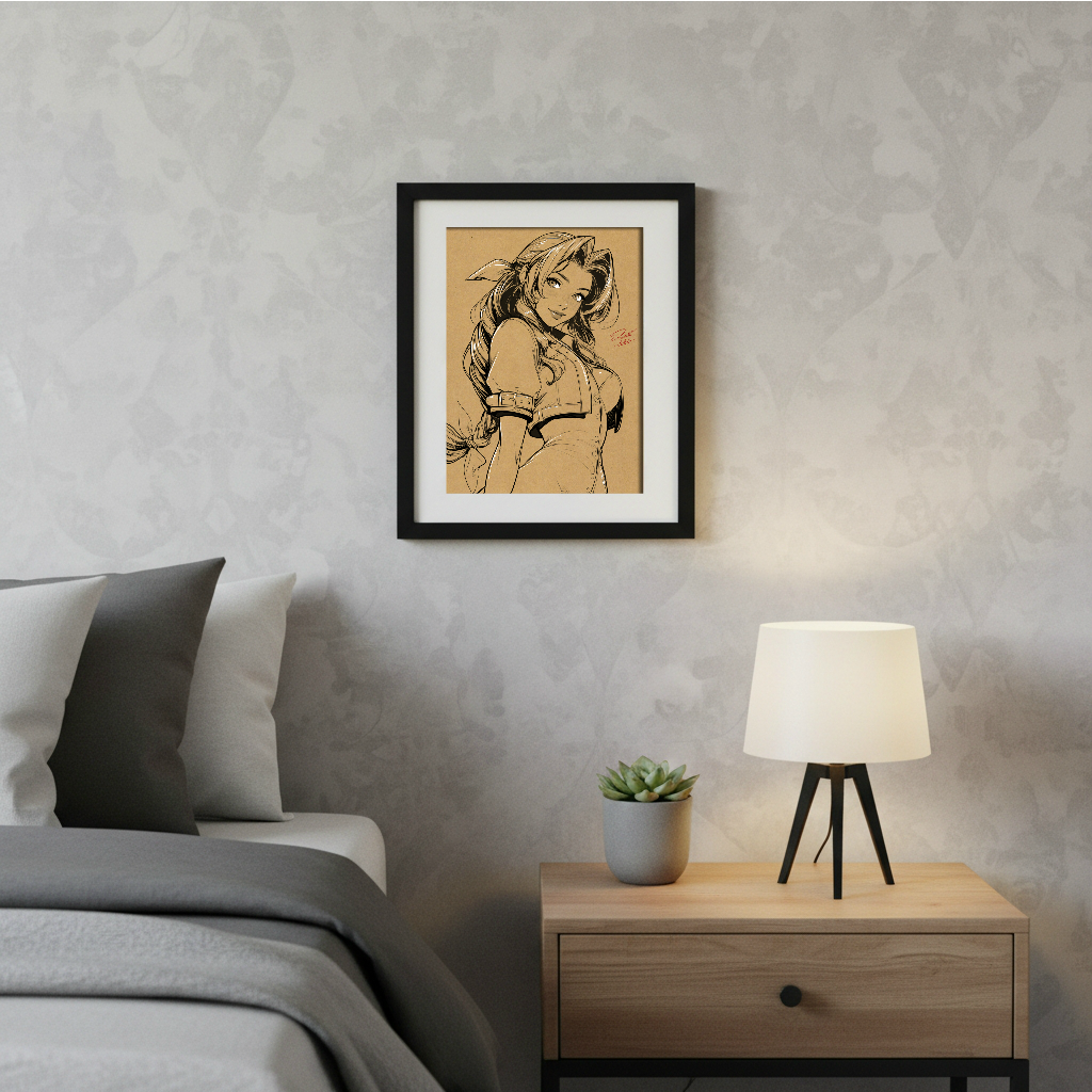 Aerith VideoGame Art Illustration Hard Signed 8.5x11in Digital Art PRINT