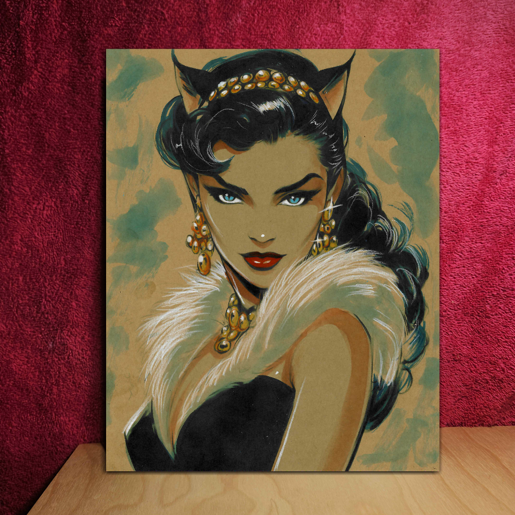 Catwoman Art Illustration Hard Signed 8.5x11in Fine Art PRINT