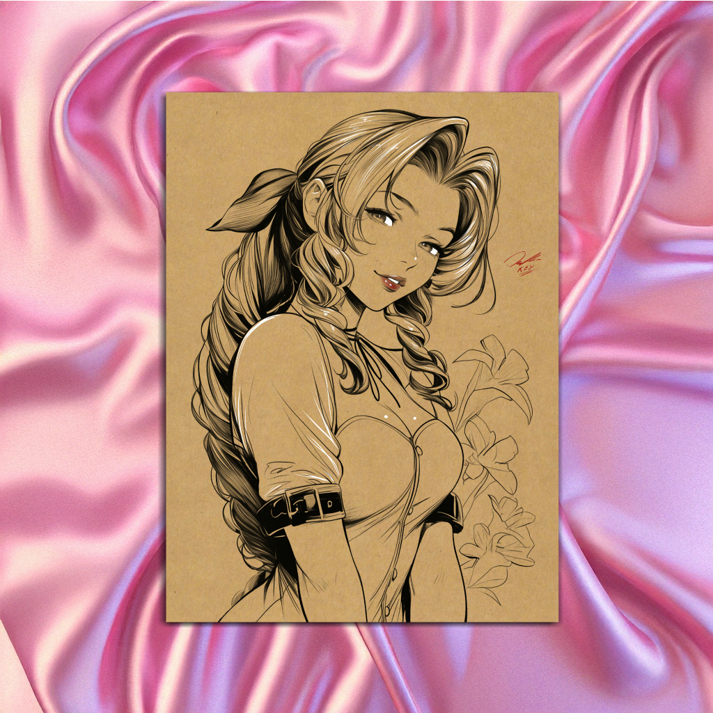 Aerith VideoGame Art Illustration Hard Signed 8.5x11in Digital Art PRINT