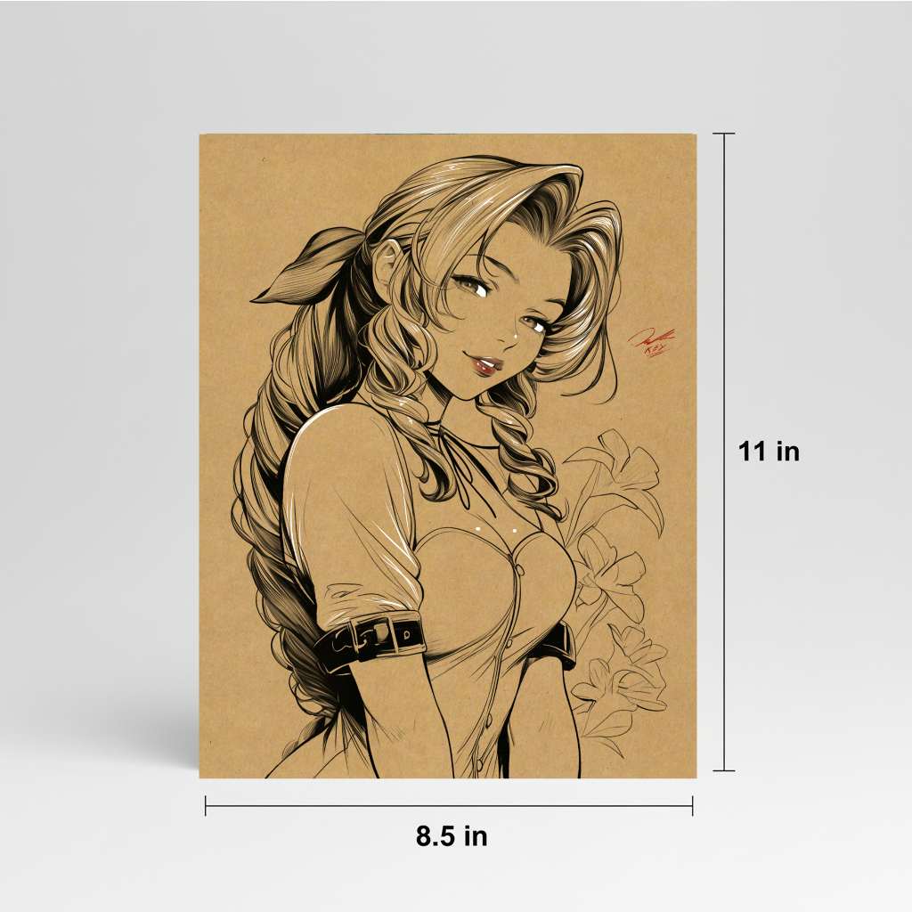 Aerith VideoGame Art Illustration Hard Signed 8.5x11in Digital Art PRINT