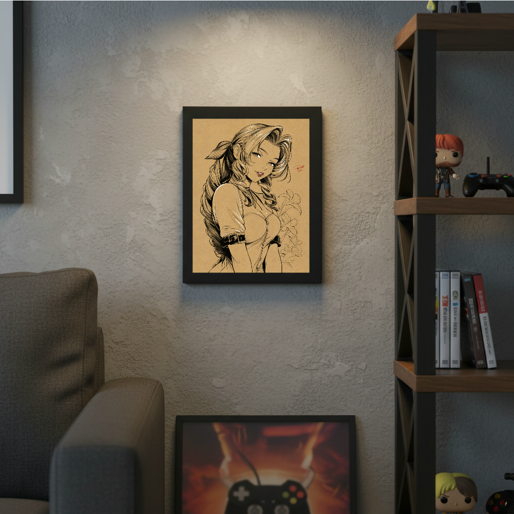 Aerith VideoGame Art Illustration Hard Signed 8.5x11in Digital Art PRINT