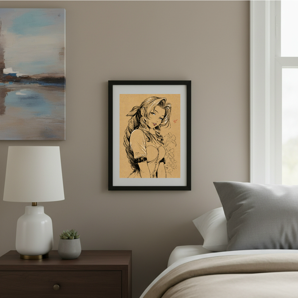 Aerith VideoGame Art Illustration Hard Signed 8.5x11in Digital Art PRINT