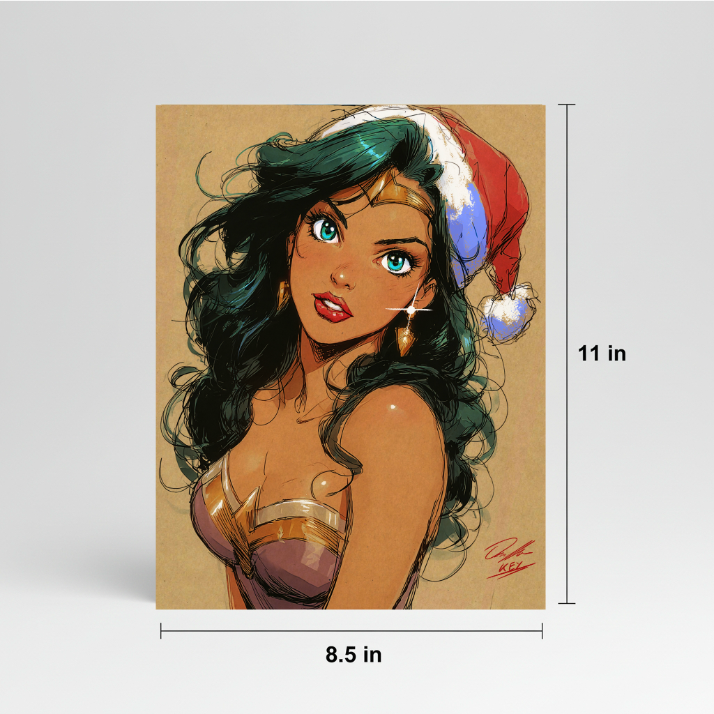 Wonder Woman Comic Art Illustration Hard Signed 8.5x11in Digital Art PRINT