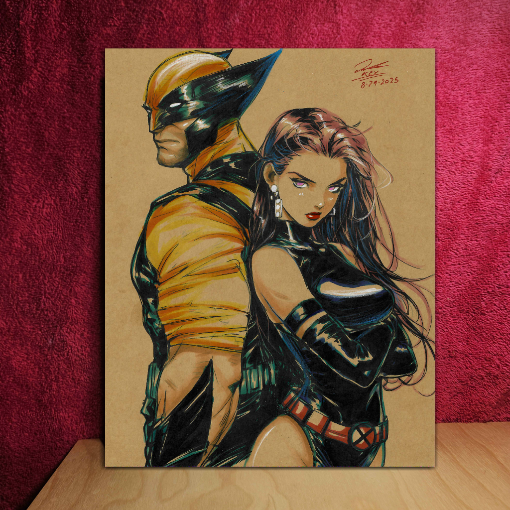 Wolverine and Psylocke Art Illustration Hard Signed 8.5x11in Fine Art PRINT