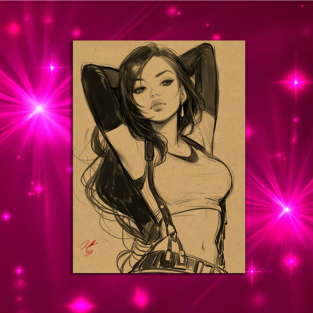 Tifa VideoGame Art Illustration Hard Signed 8.5x11in Digital Art PRINT