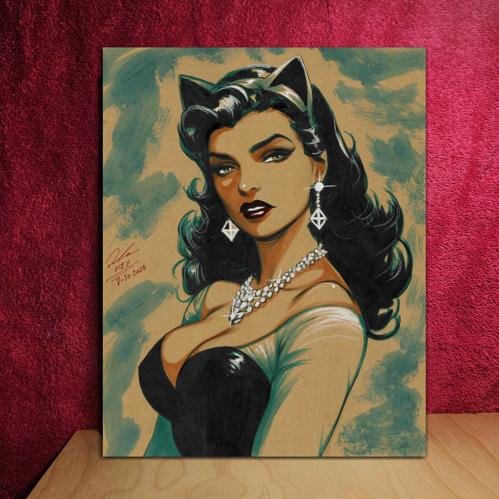 Catwoman Art Illustration Hard Signed 8.5x11in Fine Art PRINT