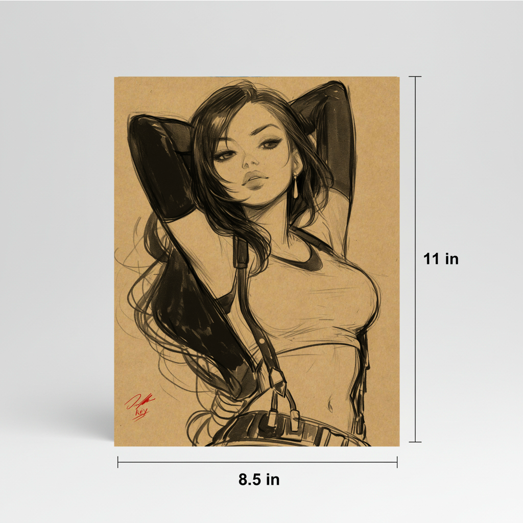 Tifa VideoGame Art Illustration Hard Signed 8.5x11in Digital Art PRINT