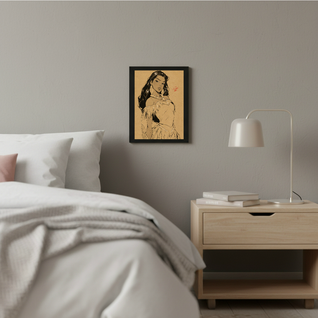 Pocahontas Cartoon Art Illustration Hard Signed 8.5x11in Digital Art PRINT