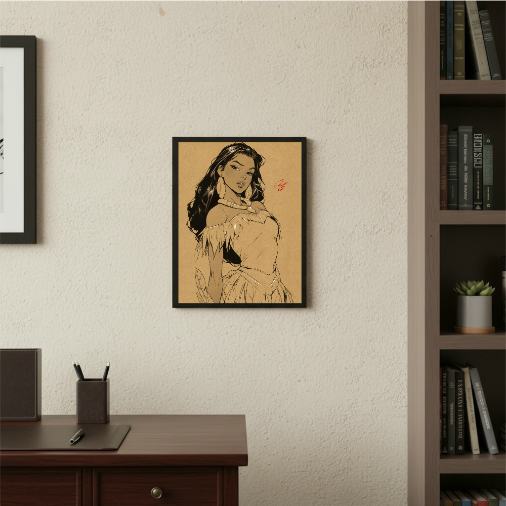 Pocahontas Cartoon Art Illustration Hard Signed 8.5x11in Digital Art PRINT