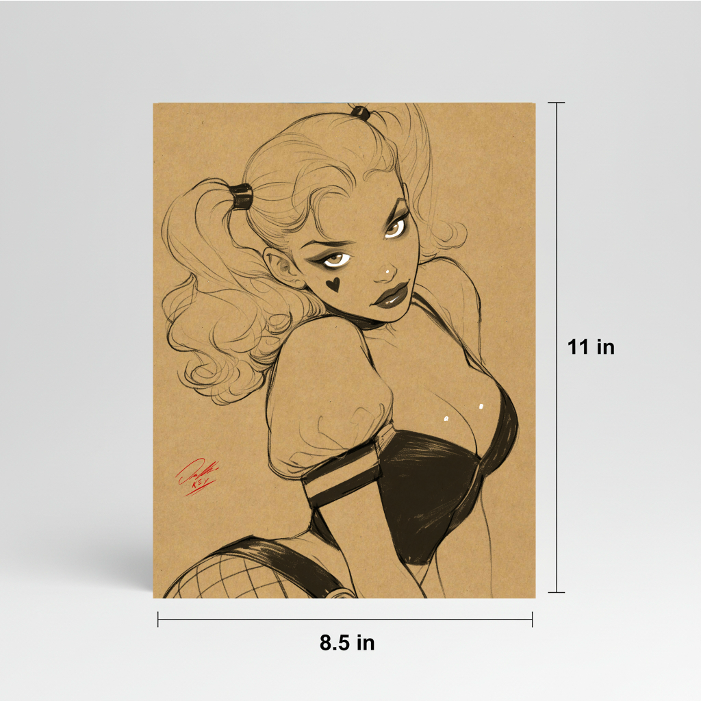 Harley Quinn Comic Art Illustration Hard Signed 8.5x11in Digital Art PRINT