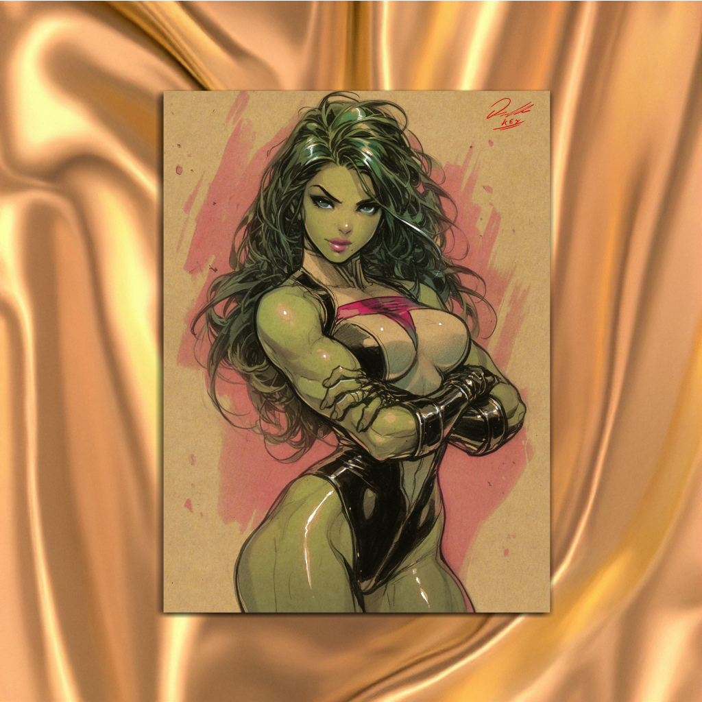 She-Hulk Comic Art Illustration Hard Signed 8.5x11in Digital Art PRINT