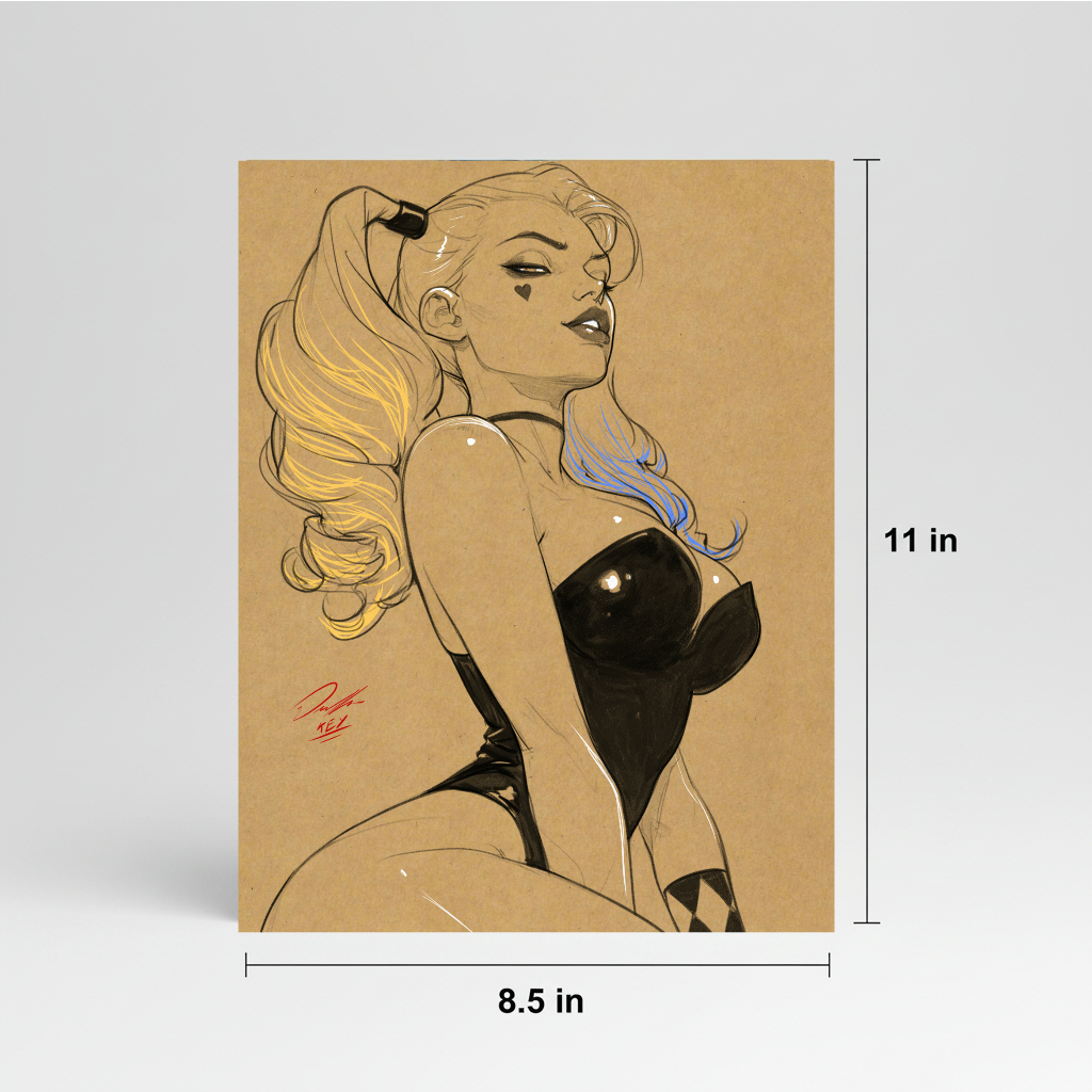 Harley Quinn Comic Art Illustration Hard Signed 8.5x11in Digital Art PRINT