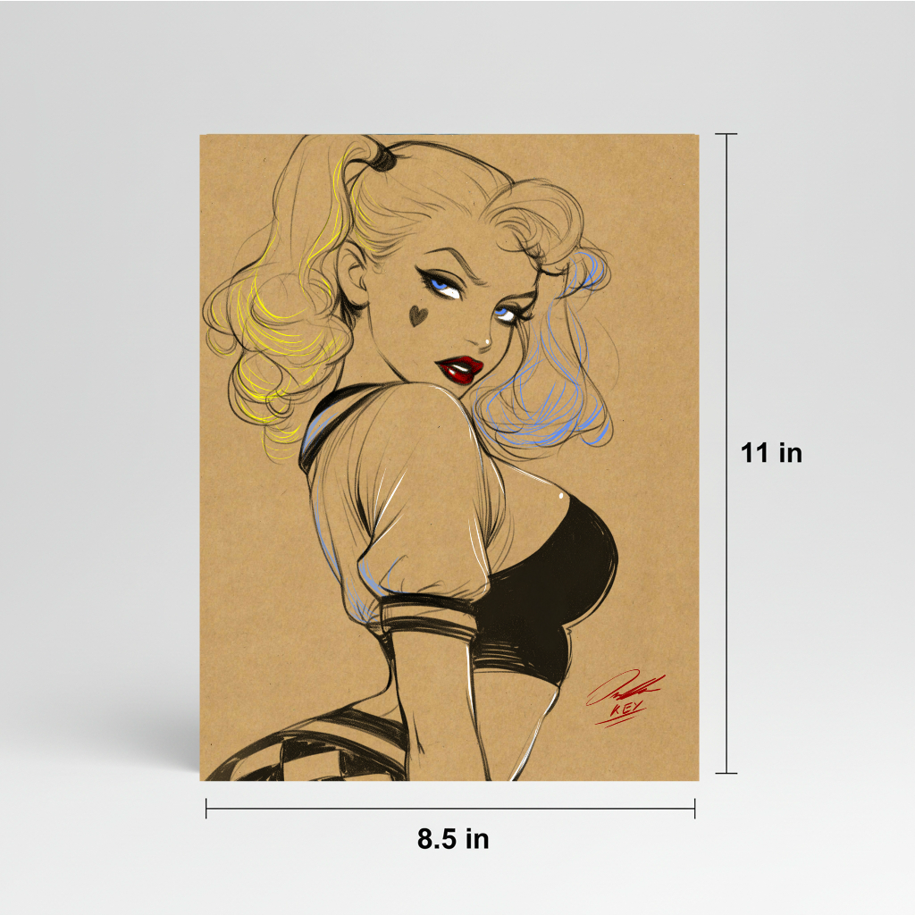 Harley Quinn Comic Art Illustration Hard Signed 8.5x11in Digital Art PRINT