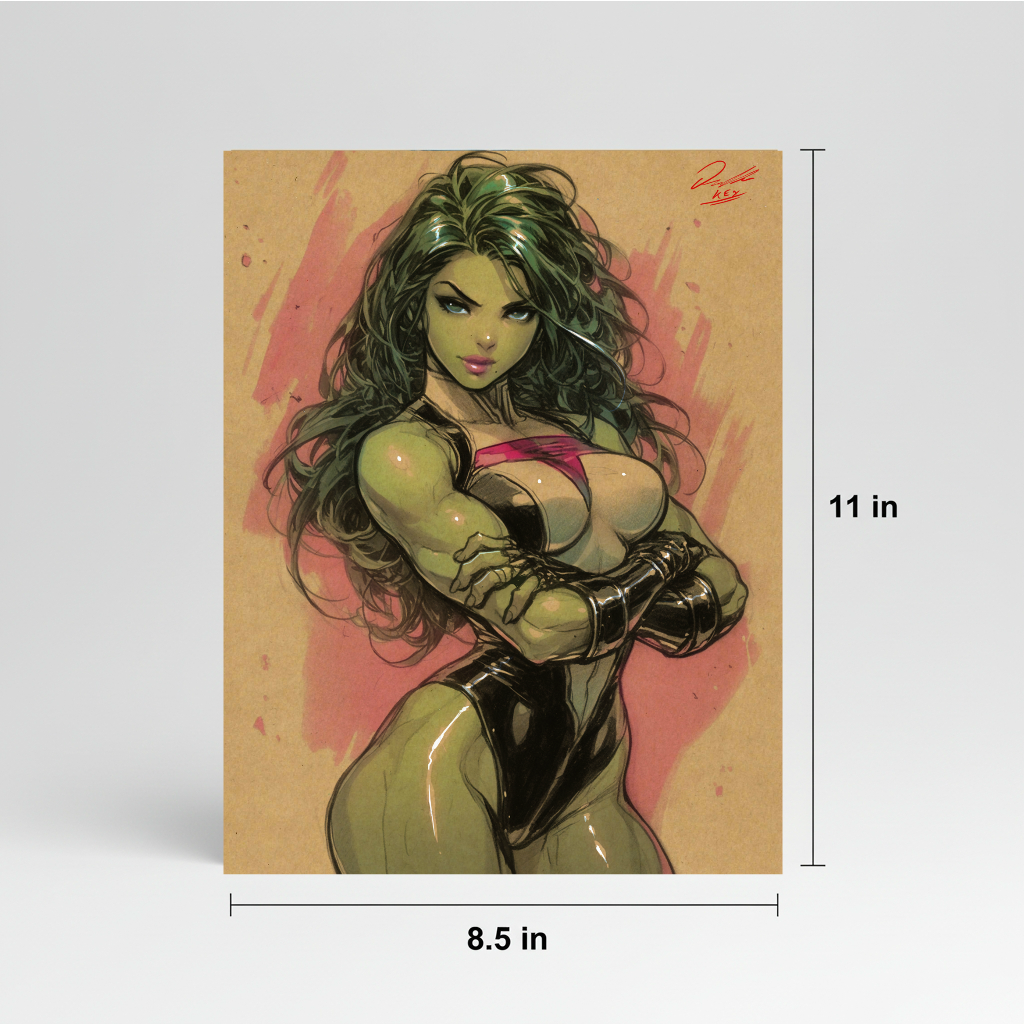 She-Hulk Comic Art Illustration Hard Signed 8.5x11in Digital Art PRINT