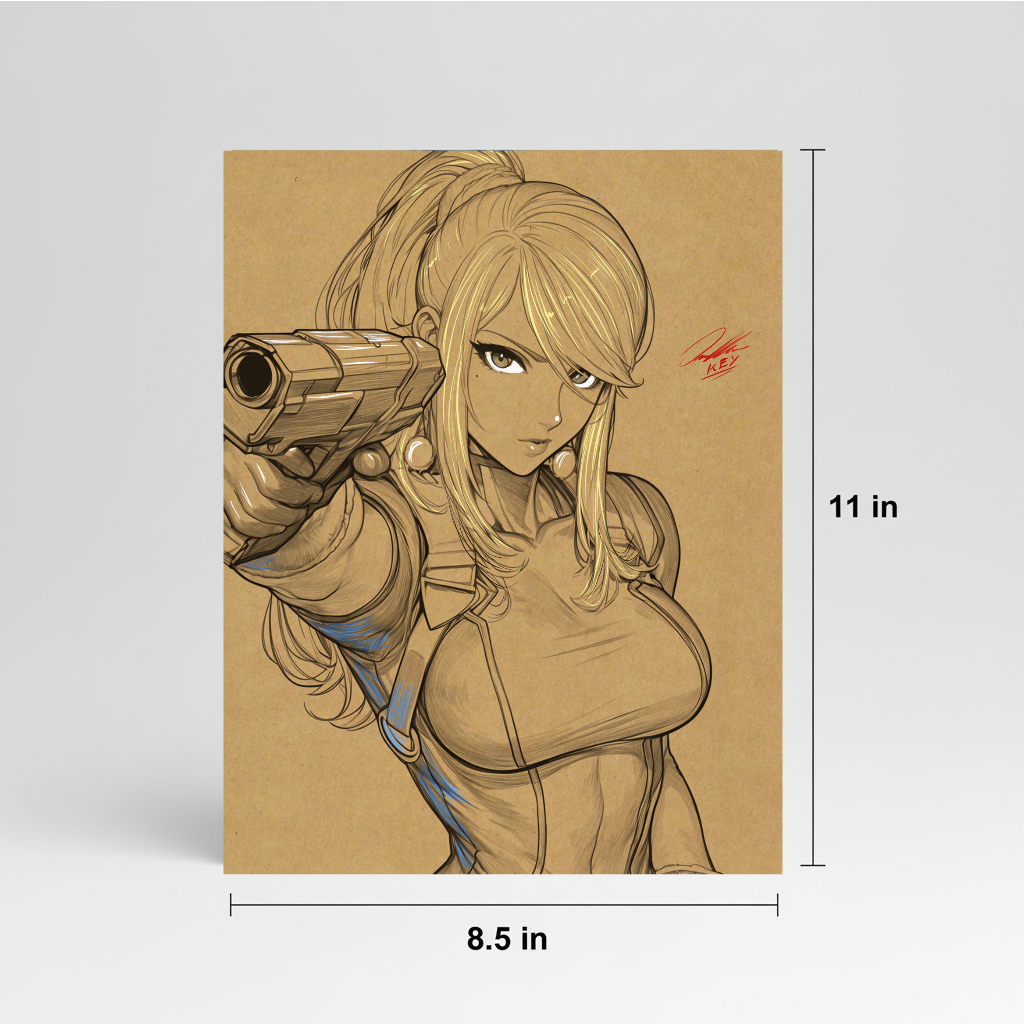 Samus VideoGame Art Illustration Hard Signed 8.5x11in Digital Art PRINT