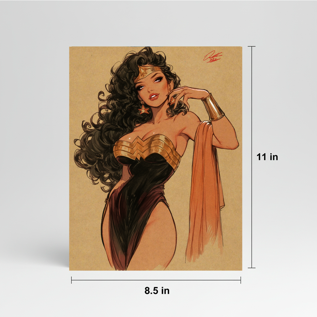 Wonder Woman Comic Art Illustration Hard Signed 8.5x11in Digital Art PRINT