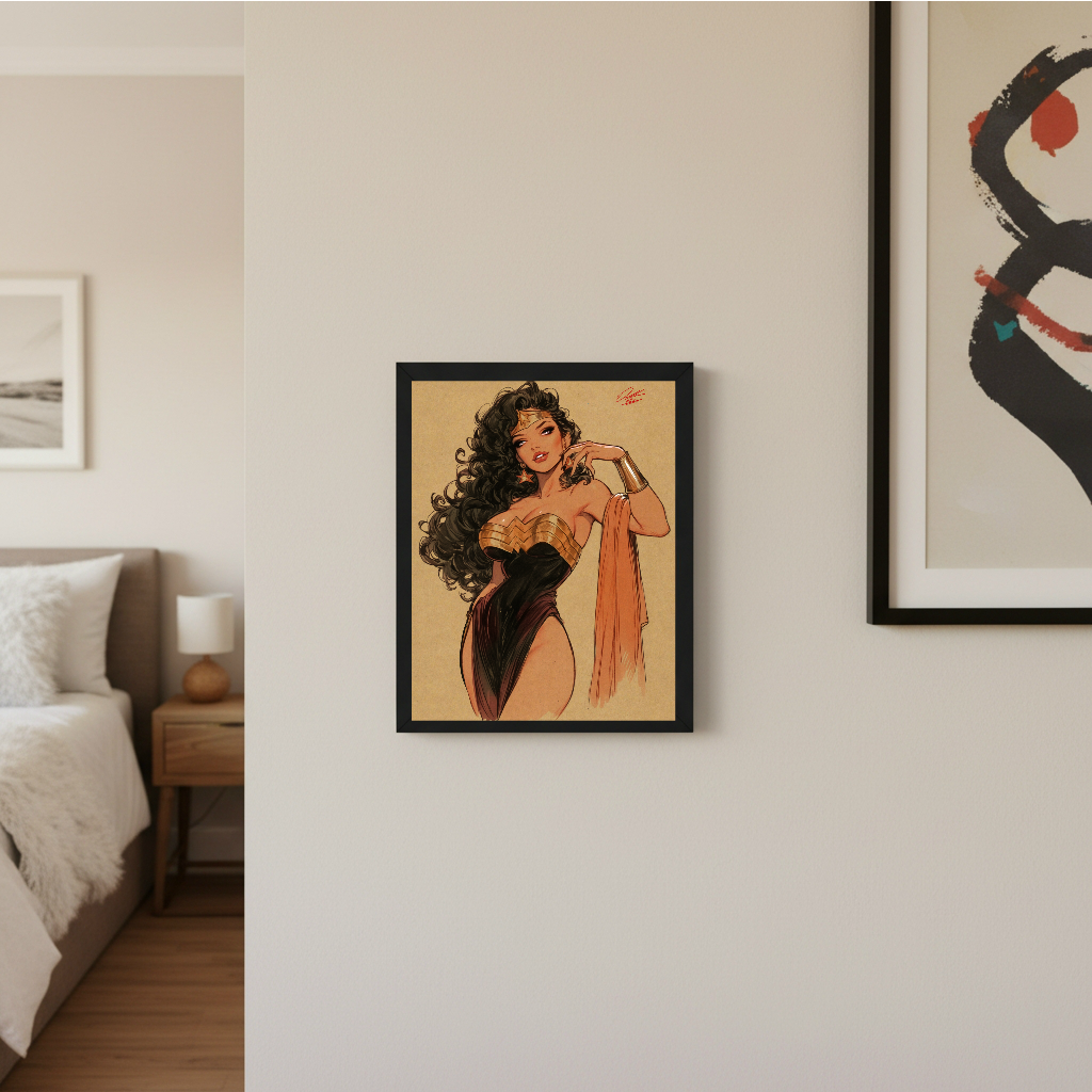 Wonder Woman Comic Art Illustration Hard Signed 8.5x11in Digital Art PRINT