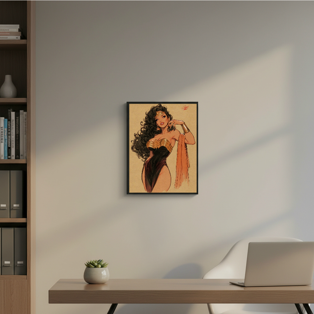Wonder Woman Comic Art Illustration Hard Signed 8.5x11in Digital Art PRINT