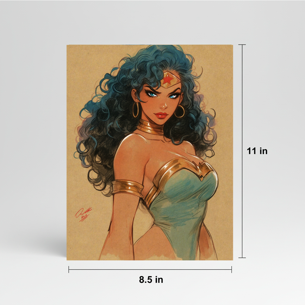 Wonder Woman Comic Art Illustration Hard Signed 8.5x11in Digital Art PRINT