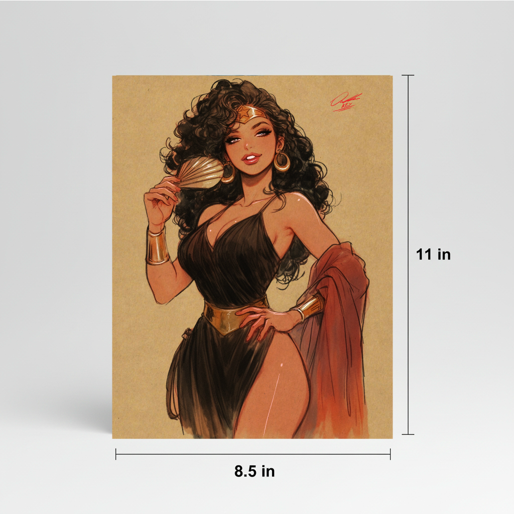 Wonder Woman Comic Art Illustration Hard Signed 8.5x11in Digital Art PRINT