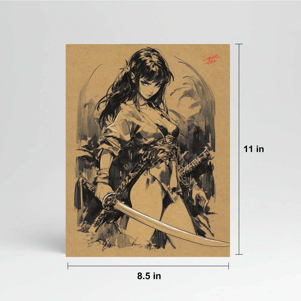 Samurai Sword Lady OC Comic Art Illustration Hard Signed 8.5x11in Digital Art PRINT