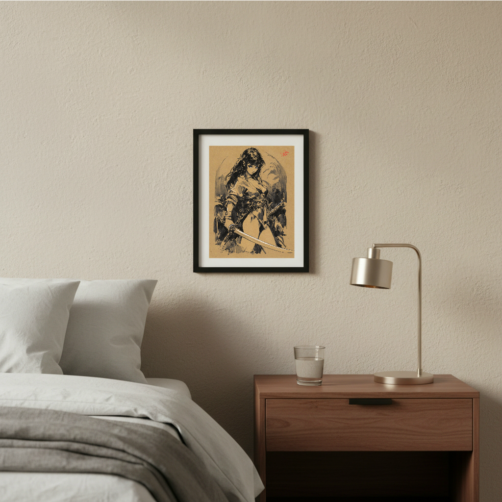 Samurai Sword Lady OC Comic Art Illustration Hard Signed 8.5x11in Digital Art PRINT
