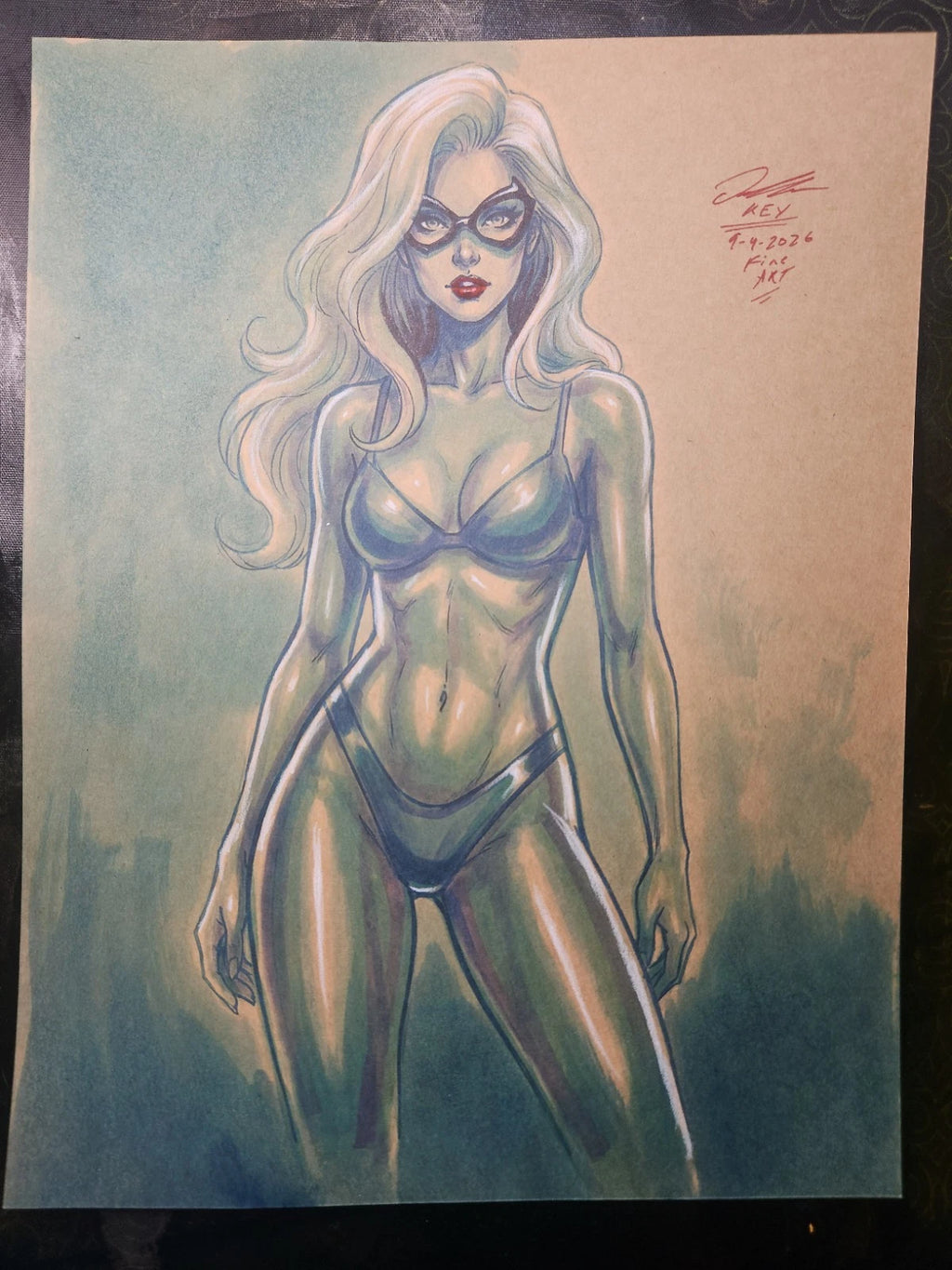 Black Cat Comic Art Original Fine Mixed Media | Rare 1 of 1 | COA Included | 8.5x11 on Premium Archival Cardstock