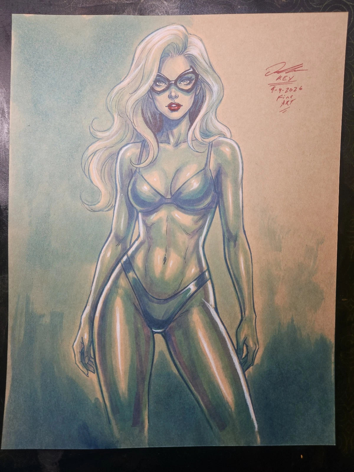 Black Cat Comic Art Original Fine Mixed Media | Rare 1 of 1 | COA Included | 8.5x11 on Premium Archival Cardstock