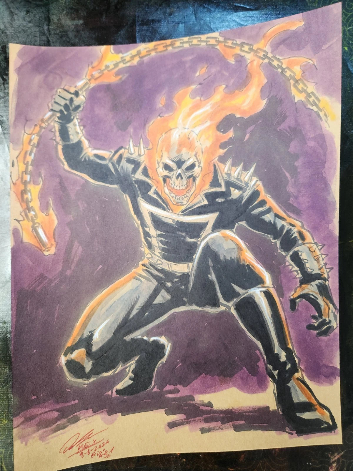 Ghost Rider Comic Art Original Fine Mixed Media | Rare 1 of 1 | COA Included | 8.5x11 on Premium Archival Cardstock