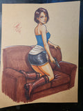 Jill Valentine Comic Art Original Fine Mixed Media | Rare 1 of 1 | COA Included | 8.5x11 on Premium Archival Cardstock