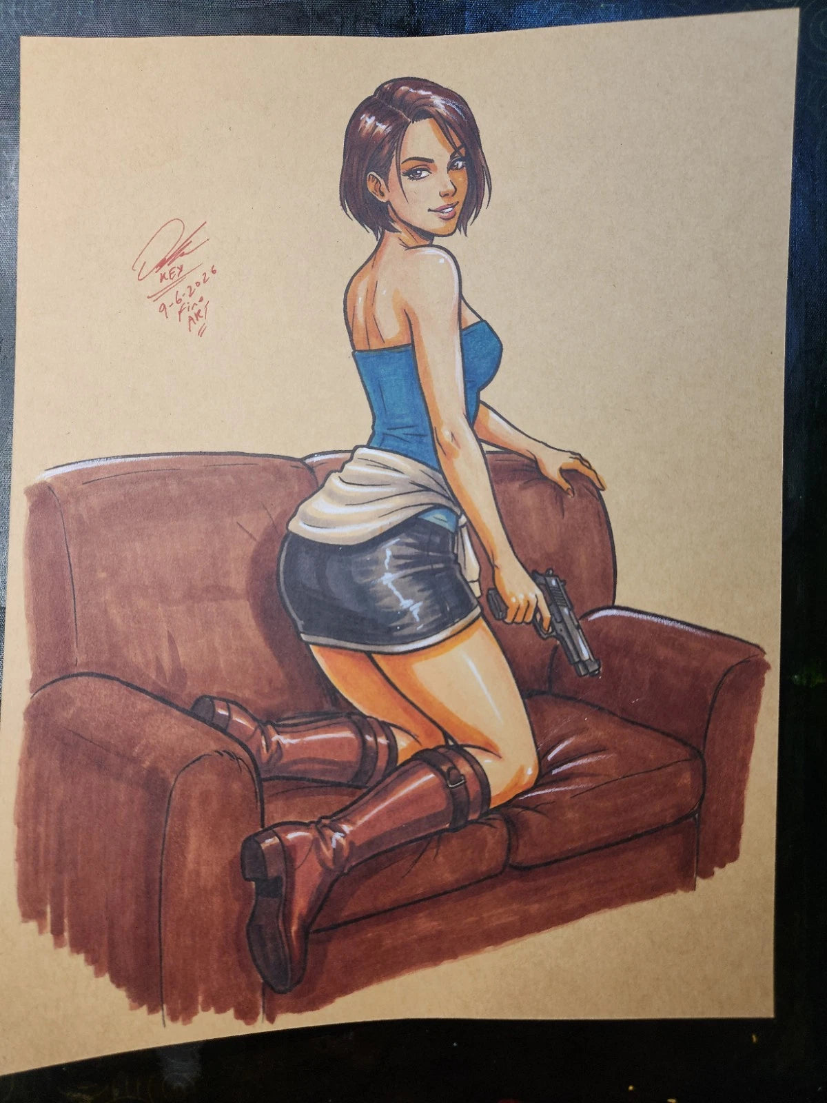 Jill Valentine Comic Art Original Fine Mixed Media | Rare 1 of 1 | COA Included | 8.5x11 on Premium Archival Cardstock