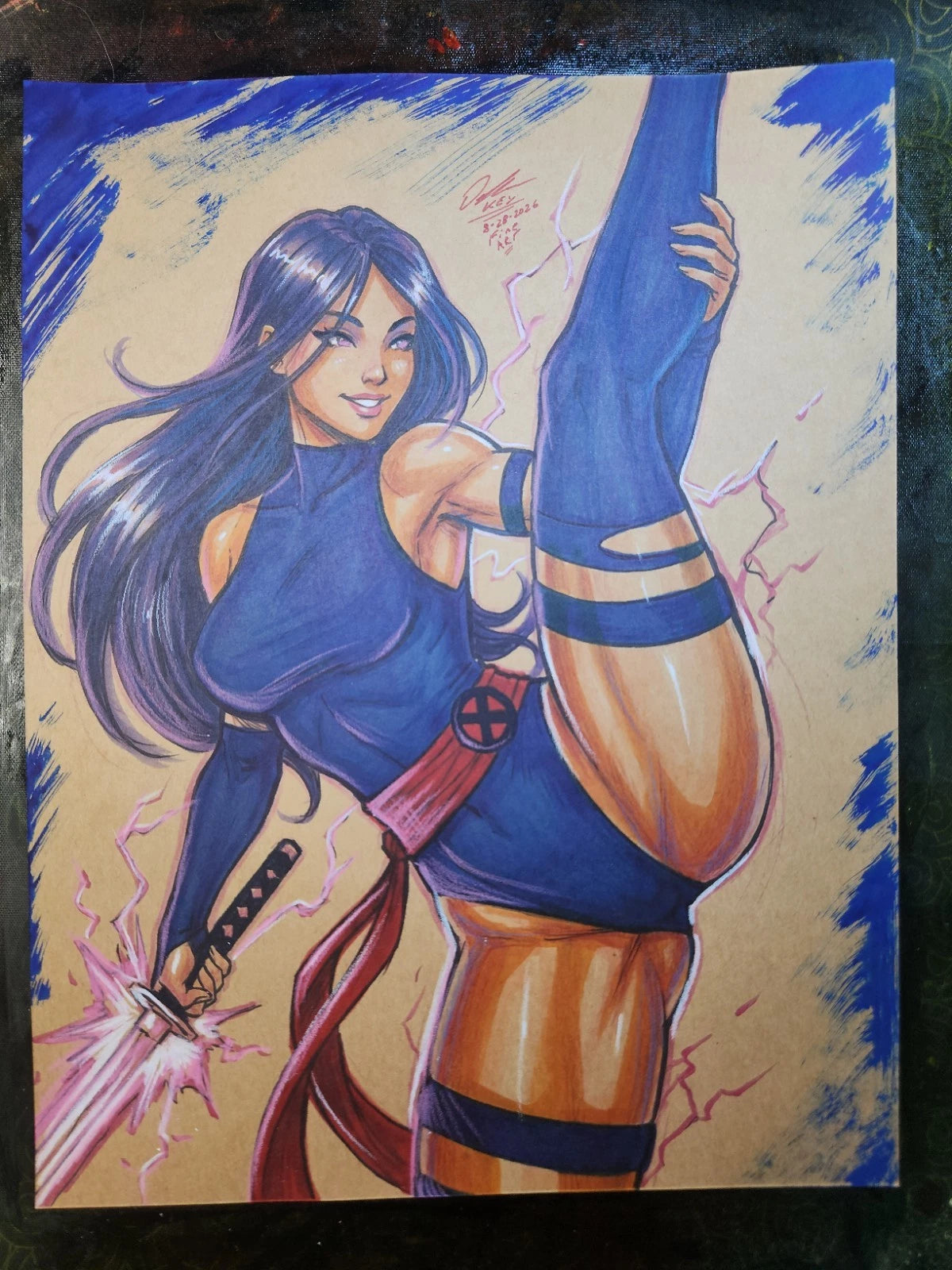 Psylocke Comic Art Original Fine Mixed Media | Rare 1 of 1 | COA Included | 8.5x11 on Premium Archival Cardstock