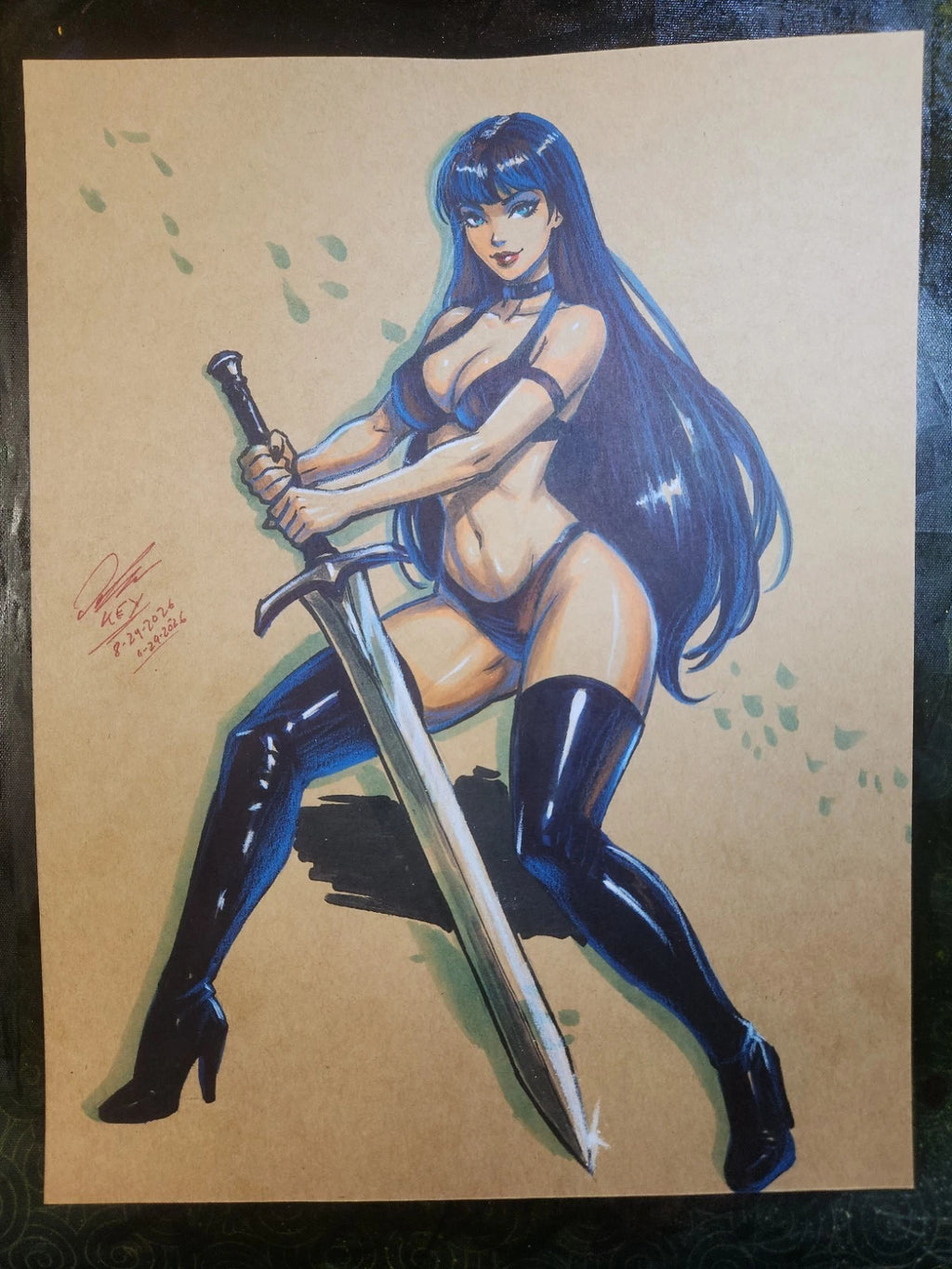 Sexy Pinup Girl OC Comic Art Original Fine Mixed Media | Rare 1 of 1 | COA Included | 8.5x11 on Premium Archival Cardstock