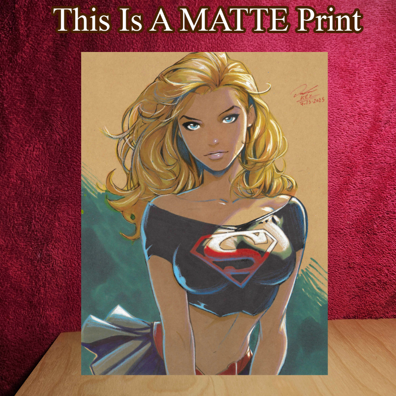 Supergirl Art Illustration Hard Signed 8.5x11in Fine Art PRINT