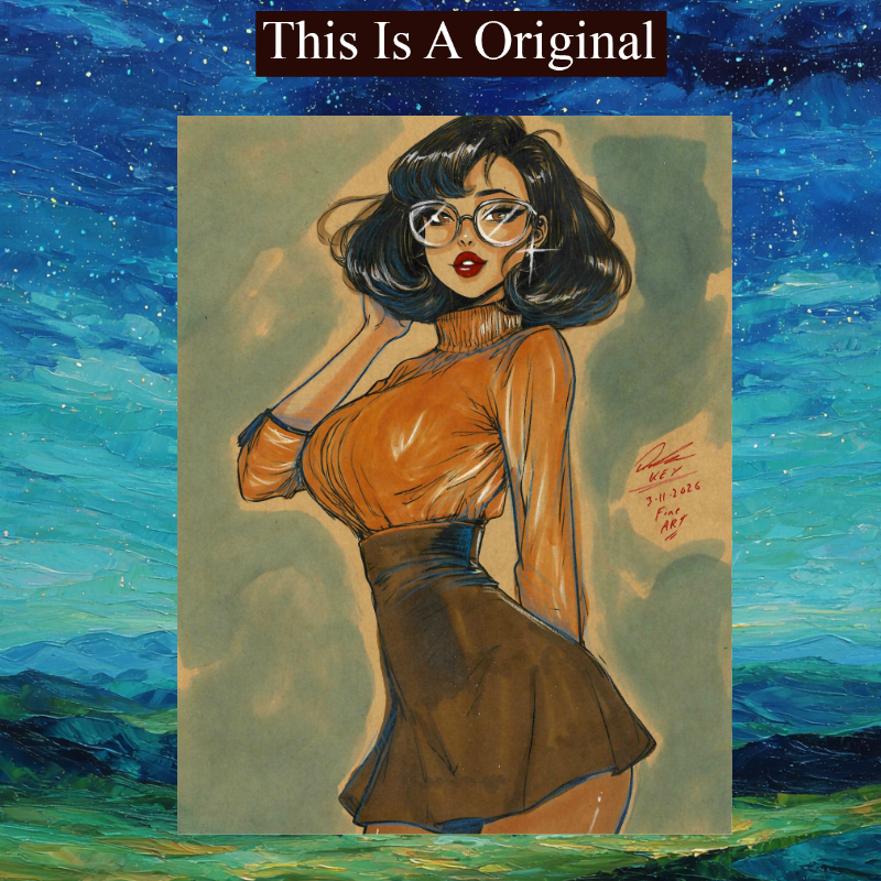 Velma Comic Art Original Fine Mixed Media | Rare 1 of 1 | COA Included | 8.5x11 on Premium Archival Cardstock