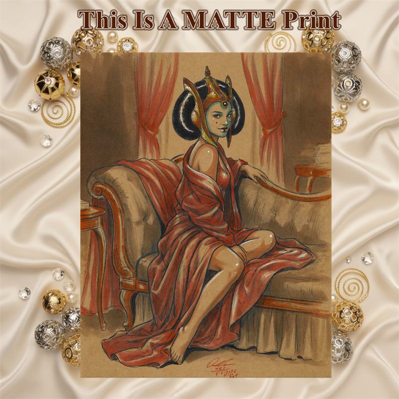 Queen Amidala Padme Art Illustration Hard Signed 8.5x11in Fine Art PRINT