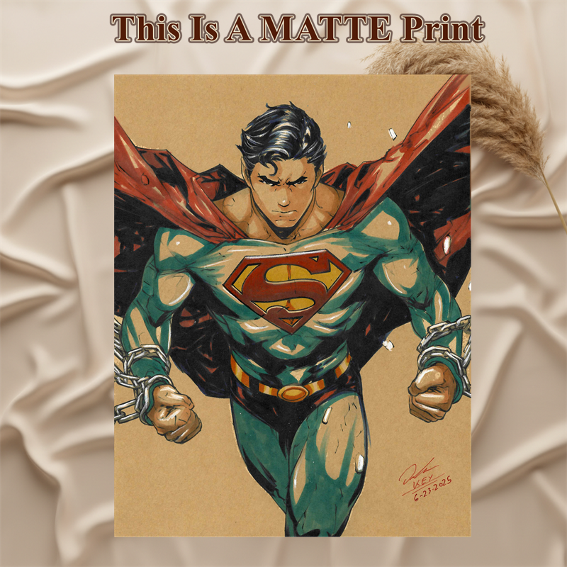 Superman Art Illustration Hard Signed 8.5x11in Fine Art PRINT