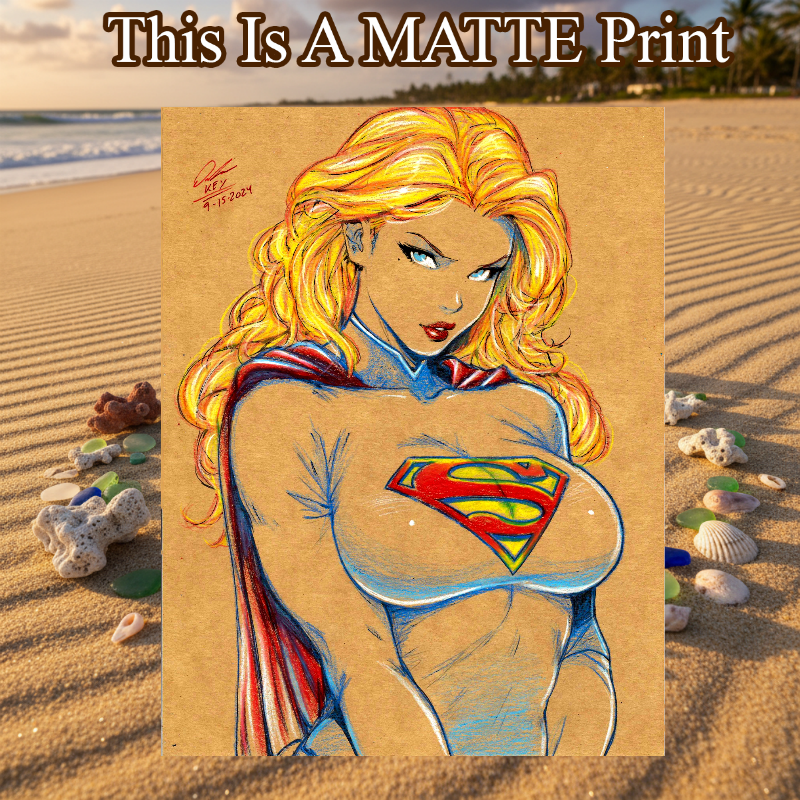 Supergirl Art Illustration Hard Signed 8.5x11in Fine Art PRINT